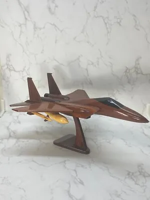 Large F15 Eagle Fighter Jet Mahogany Wood Desktop Airplane Model • $89.99