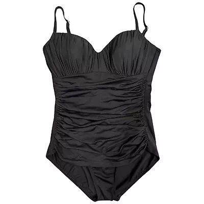 Miraclesuit One Piece Rialto Swimsuit Womens 10 Black Style 66160 Ruched Tummy • $50.04