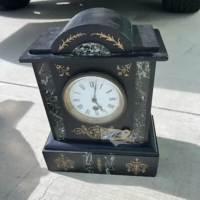 French Style Black Marble Mantel Clock Heavy  Beautiful As Is W Key • $136