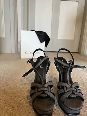 YSL Tribute Grey Flannel Sandals Size 41 • £90