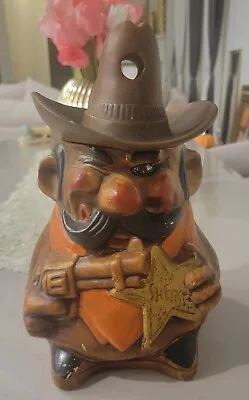 Vintage 1960 California Originals Cookie Jar Eye Winking Sheriff Badge & Pistol • $75