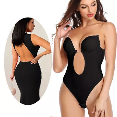 Women Seamless Backless Body Shaper U Plunge Bra Wedding Dress Bodysuit Thong • £13.79