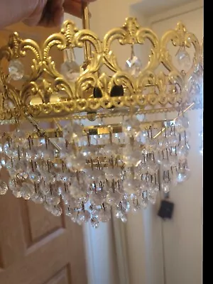 Vintage 4 Tier Crystal Glass Waterfall Ceiling Chandelier 12 Diameter Complete  • £80