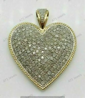 2.00CT Round Cut Moissanite Cluster Heart Pendant 18  14k Yellow Gold Plated • $91.79
