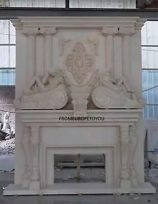 Monumental Carved Marble Victorian Style Fireplace Mantel - Tf1001 • $16500