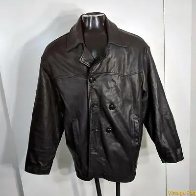 TREK Heavy Lambskin LEATHER Car Coat JACKET Mens XL Black Insulated Insulated • $44.99