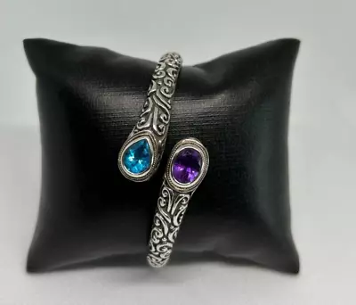 Effy Amethyst Blue Topaz Bracelet Balissima 18K Gold 925 Sterling Silver Bangle • $360