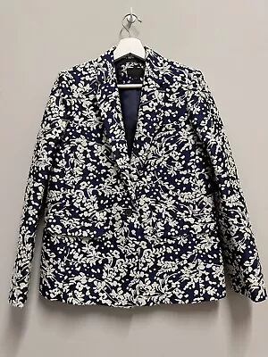 J.CREW Navy Blue Floral Brocade Blazer Jacket Size 8 • $39.99