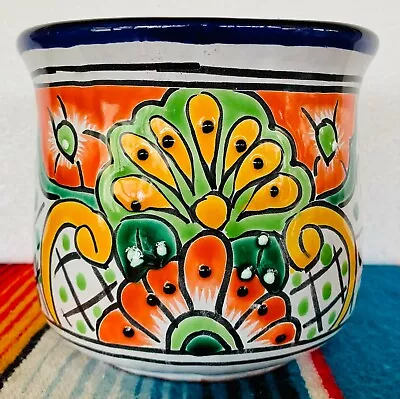  Mexican Ceramic Flower Pot Planter Folk Art Pottery Handmade Talavera #1 • $45.99