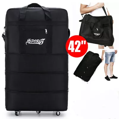 42  6 Wheel Extra Large Lightweight Luggage Trolley Suitcase Travel Bag H V6F9 • £14.99