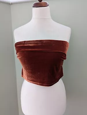 Missguided Rust Velvet Boob Tube Band Bandeau Top Size 14 New With Tags • £12.50