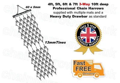 4 5 & 6ft Wide X 10ft Deep 3-WAY Trailed Grass Chain Harrows 3 YEAR WARRANTY • £1242