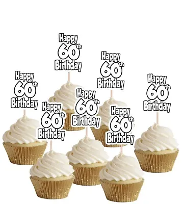 60th Birthday Number Cupcake Party Food Cake Toppers Decorations Picks (14 Pack) • £5.99
