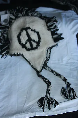 100% Wool Mohawk Hat Cap Beanie W/Fleece Liner Novelty Peace Symbol S/M • $25.99
