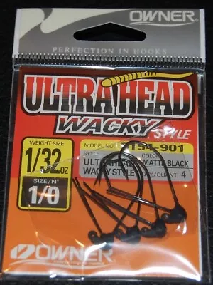 OWNER Ultra Head Wacky Style Type 5154-901 Size 1/0 Hooks 1/32 Oz Weight 4 Pack • $5.29