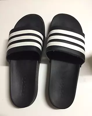 Adidas  Slides - Size US 12 - GREAT CONDITION BLACK WITH WHITE STRIPE • $50