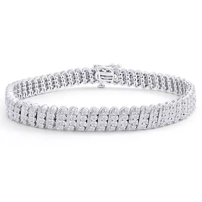 Tennis S-Link Bracelet 14k White Gold Plated Sterling 2.5 CTW • $1638.46