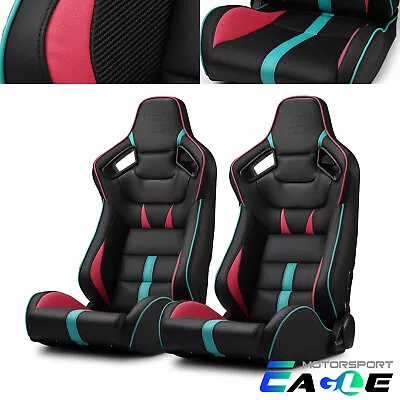 Universal PVC Reclinable Black With Red/Blue Racing Seats Pair VIPER-Series • $342.98