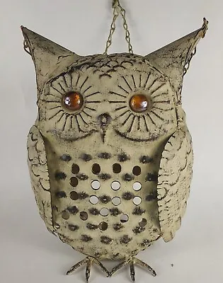 Hanging Metal Owl Lantern Shabby Paint Candle Light Holder Garden Patio Decor • $35