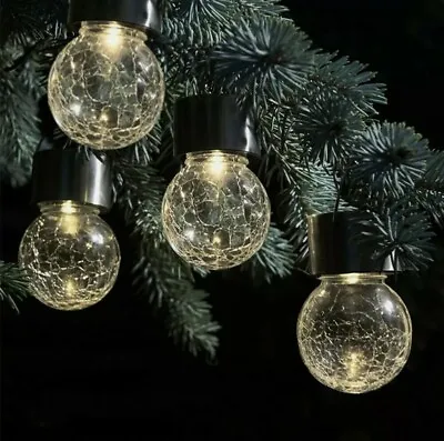 Solar Lights Glass Hanging Crackle Ball X 4 Mini Warm White SmokyBronze Garden   • £14.99