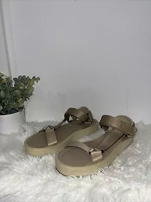 Zara Womens Beige Tan Technical Platform Strappy Sandals Size 38 • $22.49