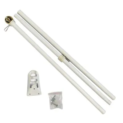 $18.95 • Buy 6ft Flag Pole 6' White Outdoor Steel Wall Hanging Flag Pole Ball Top W/Bracket