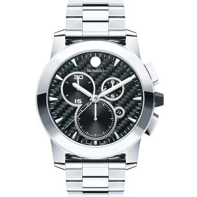 Movado Men's Vizio Black Chronograph Dial Steel Bracelet Quartz Watch 0607544 • $1995