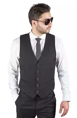 Tuxedo Black Dress Suit Vest 5 Button V Neck Adjustable Back Strap Formal AZAR • $28.95