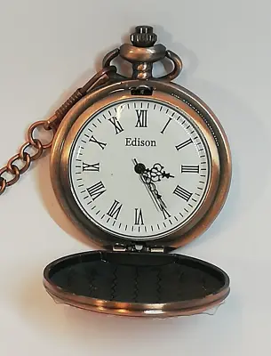 £9.99 • Buy Edison Men's Quartz Pocket Watch With Chain -Rose Gold -Roman Numerals *NEW*