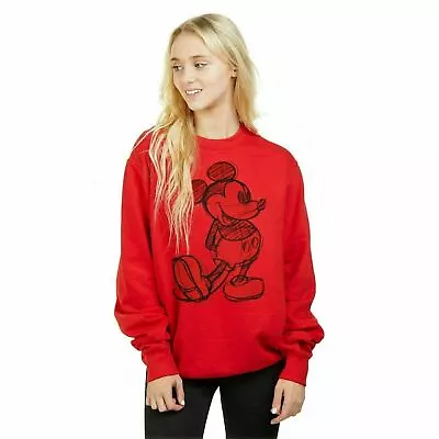 Official Disney Ladies Mickey Mouse Sketch Sweatshirt Red S - XL • £19.99