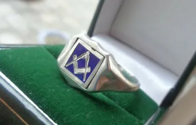 UNUSUAL Sterling Silver & Enamel Masonic Swivel Ring H/m 1986  -  Size Z + 1 • £208
