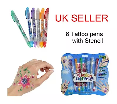 £3.99 • Buy Glitter Tattoo Gel Pens Kids Girls Craft Decoration Body Art Stencil Gift School
