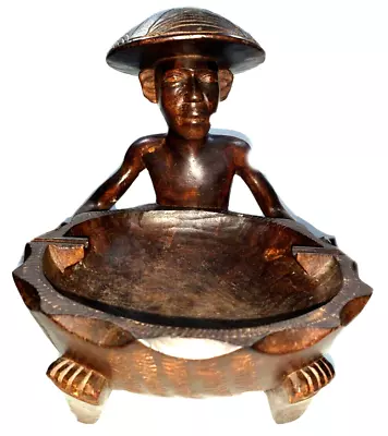 Vintage Philippine Handicrafts Balibago Wood Carving Ash/incense Tray Man 1971 • $249.95