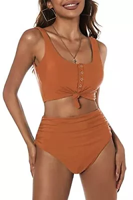 ZAFUL Womens Knotted Front Tankini Set High Waisted Bikini Scoop Neck Two Pieces • $7.98