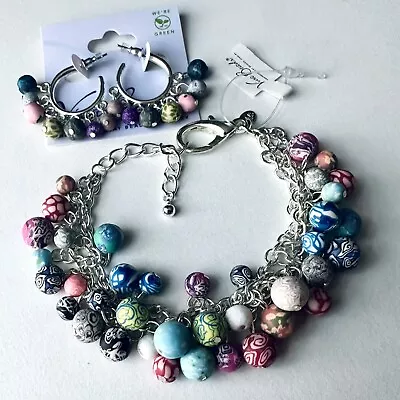 Viva Beads Handmade Silver Chain Bracelet With Earrings Set NWT • $24.90