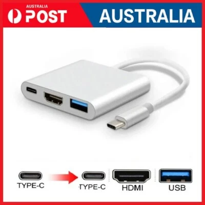 $9.50 • Buy Type C To USB-C HDMI USB 3.0 Adapter Converter Cable 3 In 1 Hub For MacBook Pro