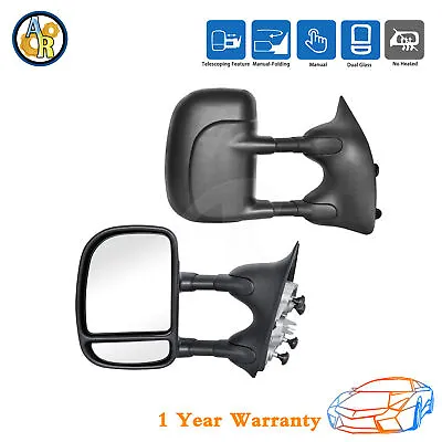 ★Pair Towing Mirror Manual For 1999-2007 Ford F-250 F350 F450 Super Duty Pickup • $106.04