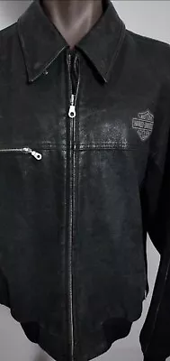 VTG HARLEY DAVIDSON  Men’s Black Leather/Wool Varsity Jacket Sz 2XL Excellent Co • $85