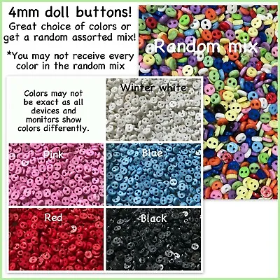 50 100 Or 200 4mm 2 Hole Buttons Assorted Mix 4 Mm Mini Tiny Doll Buttons 4mm • $5