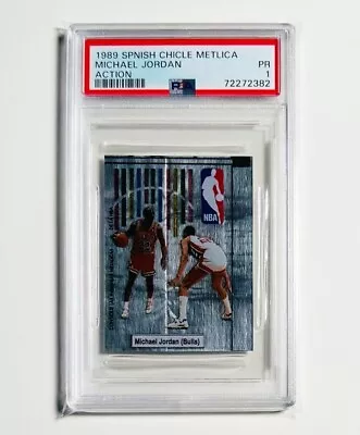 1989 Spanish Chicle Metalica Action Michael Jordan PSA 1 • $550