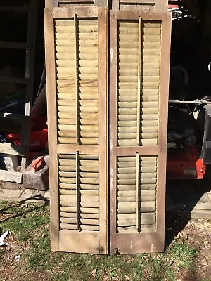 Vtg  1 Pair  Old  Wooden Door Shutters Architectural Salvage Screen 59 In X 28in • $139.50