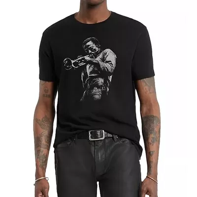 John Varvatos Men's Short Sleeve Miles Davis Playing Graphic Crew T-Shirt Black • $98.12