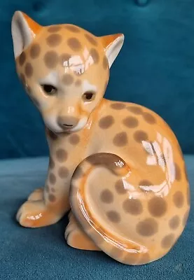 Vintage Lomonosov USSR Porcelain Leopard Cheetah Cat Cub Figurine • £12