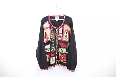 Vtg 90s Streetwear Womens Large Christmas Farmhouse Nature Knit Cardigan Sweater • $44.95