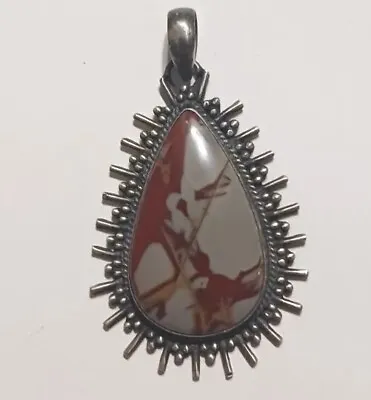 Vintage Native American Sterling Silver Red Gold Canyon Fire Jasper Pendant • $49