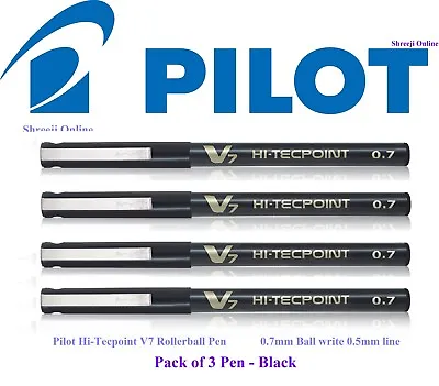 £3.99 • Buy 3 X Pilot Hi-TecPoint V7 0.7mm Liquid Ink Rollerball  BLACK Colour Pen