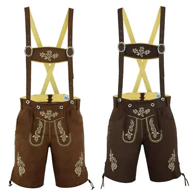 £32.99 • Buy Mens Oktoberfest Bavarian LEDERHOSEN Leather + Matching Suspenders Shorts