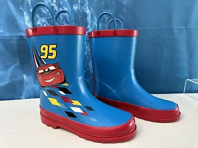Disney Pixar 95 Cars Toddler Rain Boots Size 1 Lightning McQueen Blue Pull On • $29.99