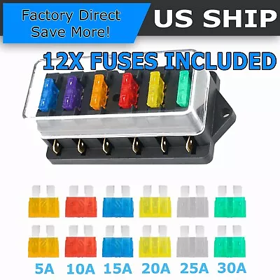 Blade Fuse Box Block Holder 12-24V 6 Way Car Boat Power Distribution Panel Board • $7.49