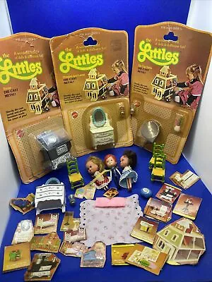 Vintage 1980 Mattel THE LITTLES  Metal Die-Cast Doll House Furniture And Dolls • $58